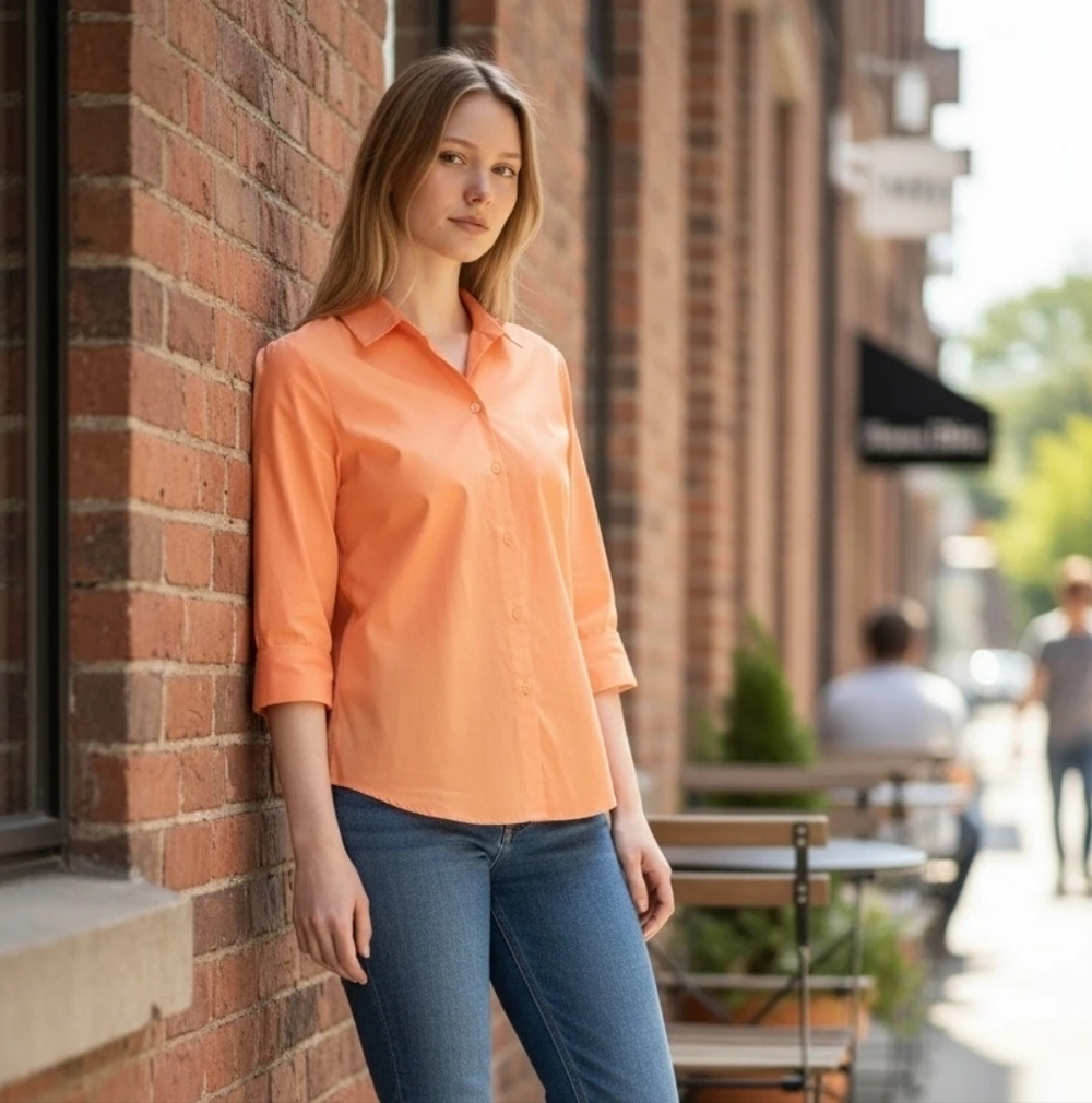 Chico's Vibrant Orange Button-Down 3/4 Sleeve Shirt Size Meduim (1)
